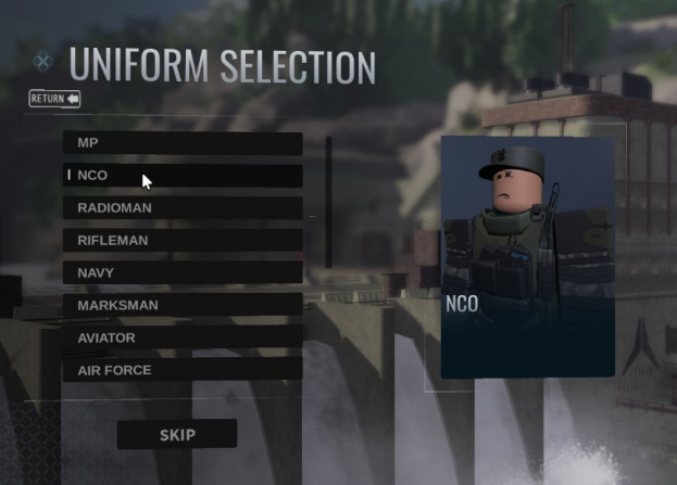Uniform selection screen